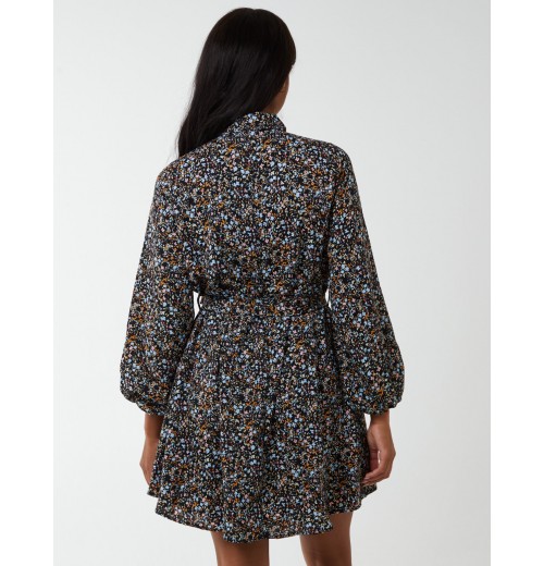 Multi Floral Print Mini Shirt Dress