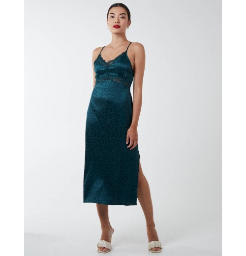 Jacquared Satin Slip Dress