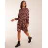 Geometric Print Shirred Bust Long Sleeve Shirt Dress