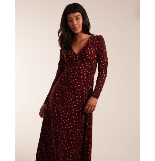 Leopard Print Wrap Front Ruched Midi Dress