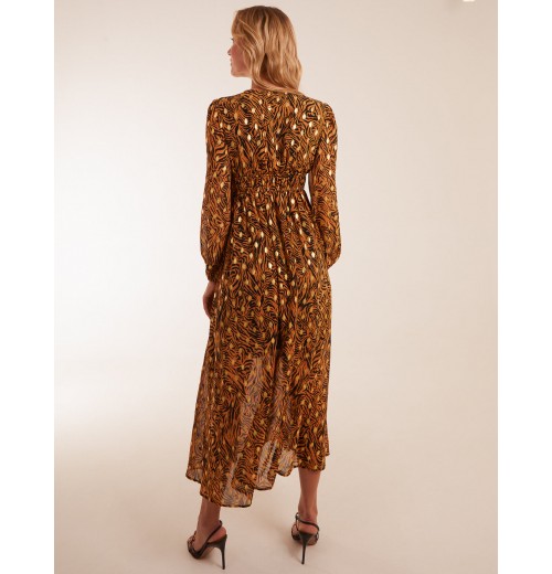 Shirred Waist Animal And Foil Print Maxi Dress