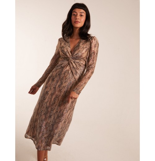 Snake Print Plisse Twist Front Dress