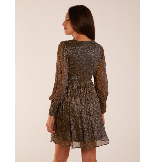 Metallic Wrap Mini Dress