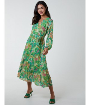 Paisley Wrap Pleated Dress