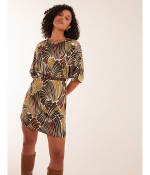 Satin Printed Belted Dress