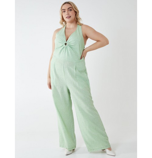 Curve Halter Neck Culotte Green Jumpsuit