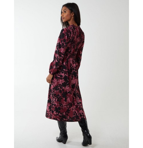 Shirred Bust Wrap Midi Dress