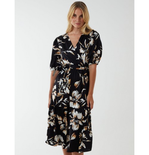 Wrap Front Tier Hem Midi Dress