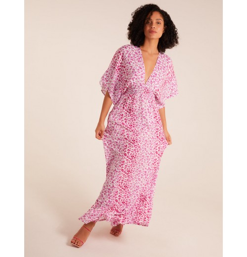 Elasticated Waist Tier Hem Angel Sleeve Maxi Dress