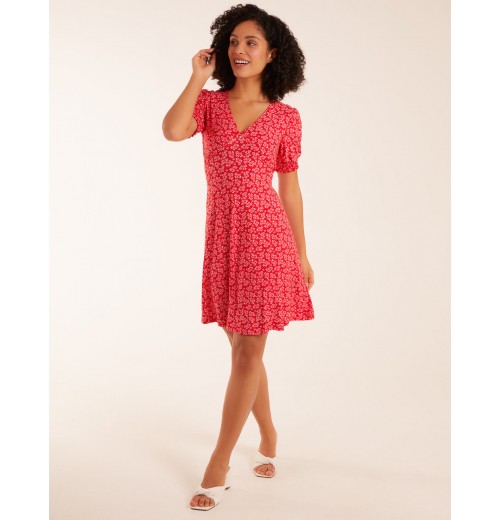 Shirring Cuff Sleeve Tea Dress